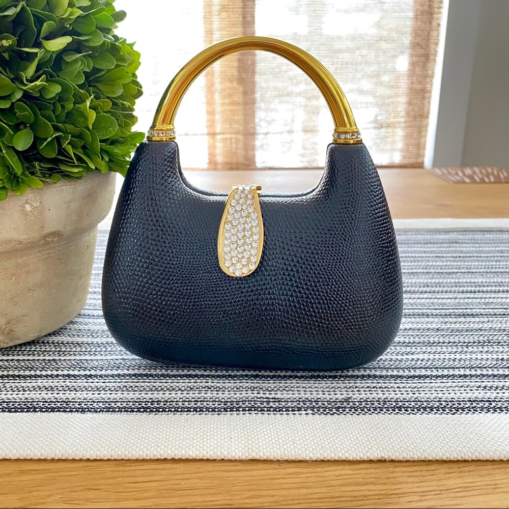 Embellished black & gold dress clutch purse